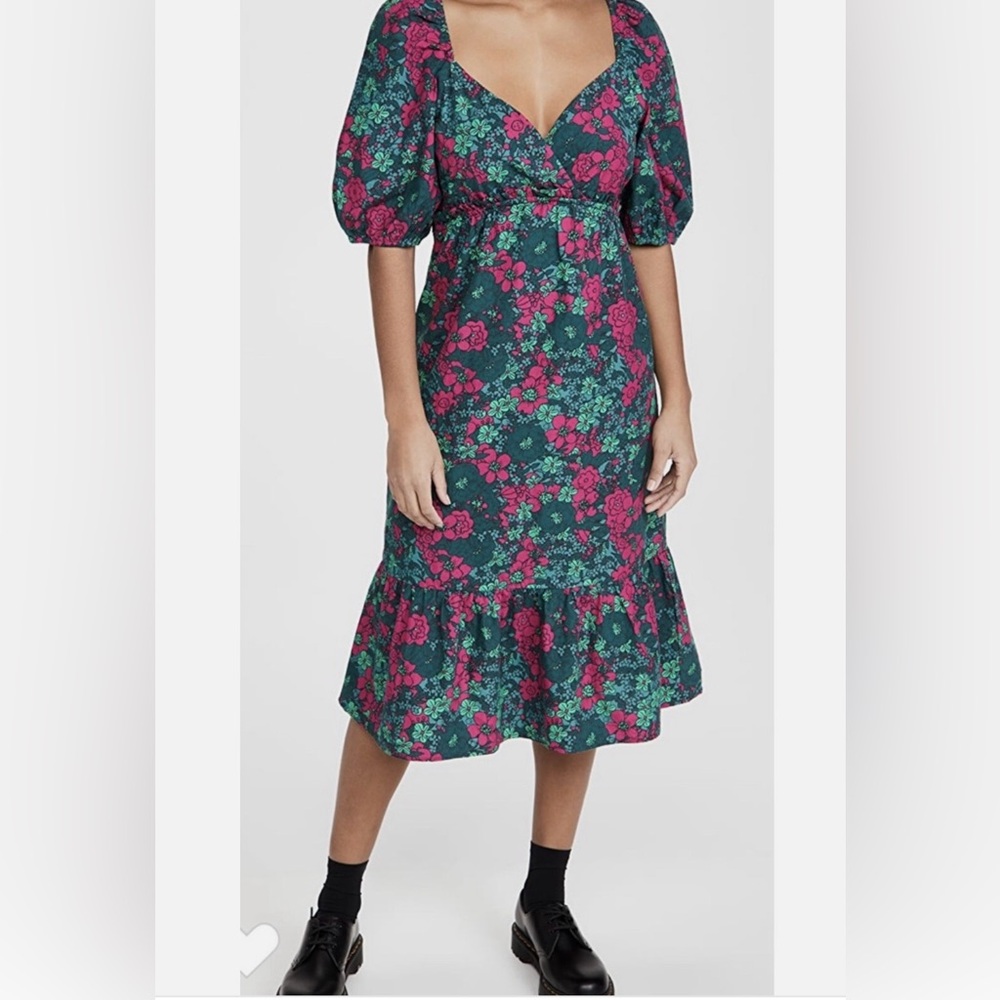 Anthropologie Pink and Green Ruffled Midi Sundress